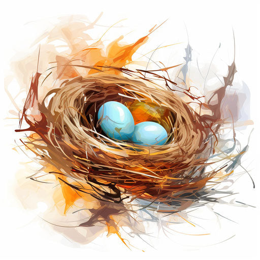 Nest clipart in the style of Impressionistic Art, on white