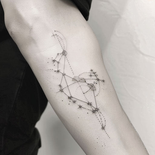 Contemporary flat tattoo sketch of the Aquarius constellation in a minimalist art style