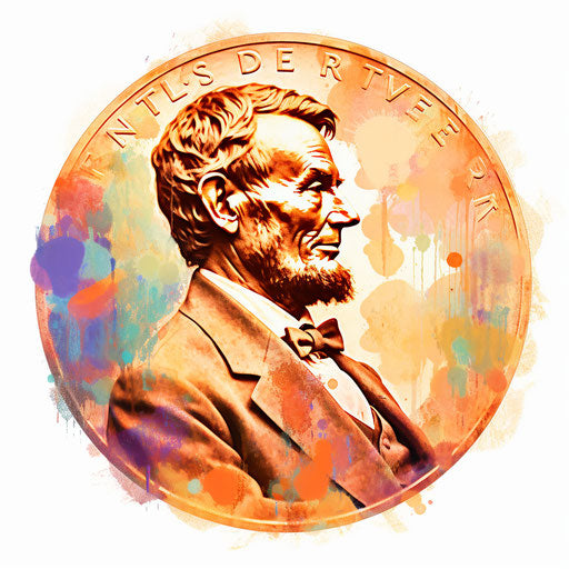 Penny illustration in the style of Impressionistic Art, on white background