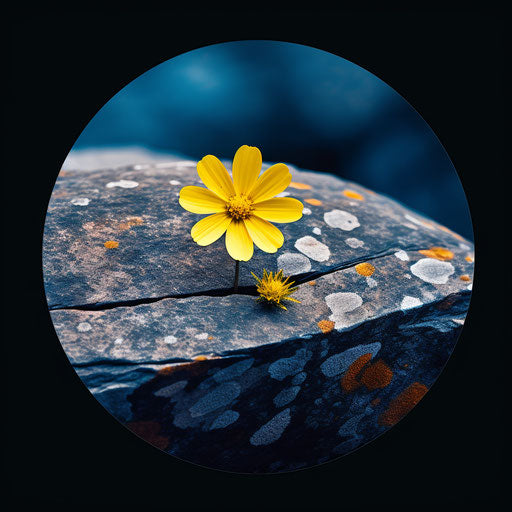 Attractive yellow flower sticker on rock