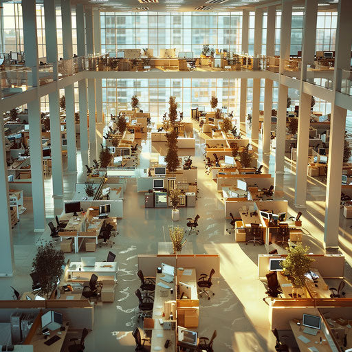 Vibrant office scenes with bustling sales and ringing phones