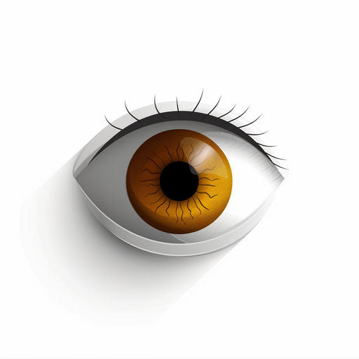 Single eye icon with brown and yellow iris on white background