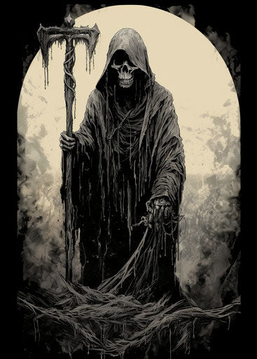 The grim reaper in silver and gray