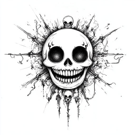 Smiley tattoo with gothic twist on white background