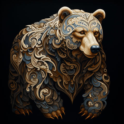 Bear with tribal design, realistic details, natural shadows