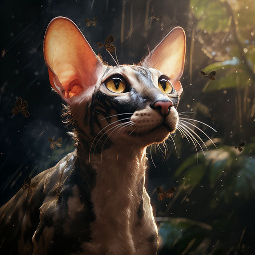 Oriental shorthair cat staring at an insect
