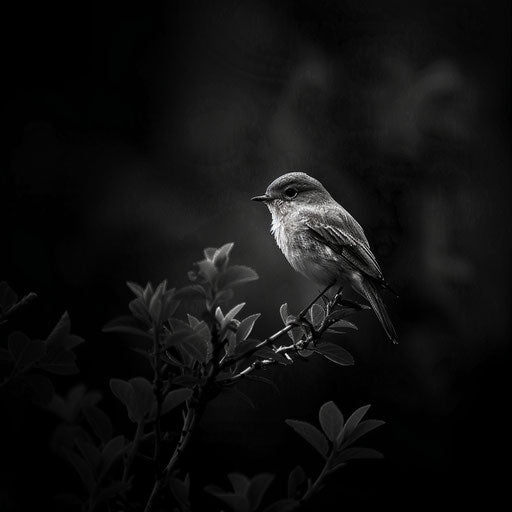 The bluebird in a black and white photograph with striking contrasts