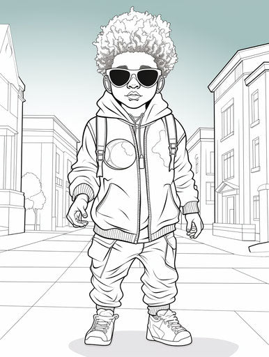 Coloring page boy with sunglasses