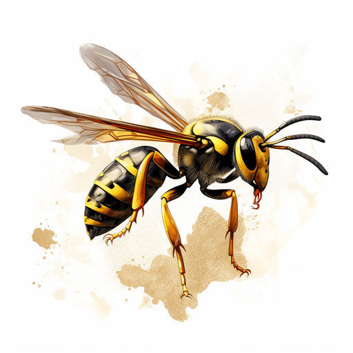 Wasp in the style of Chiaroscuro Art, on white background