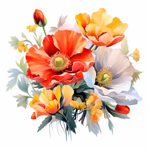 Floral clipart in the style of Oil painting, on a white background