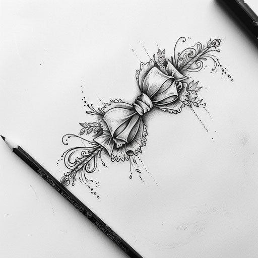 Stylish flat tattoo sketch of a bridal garter with delicate lace and a tiny bow