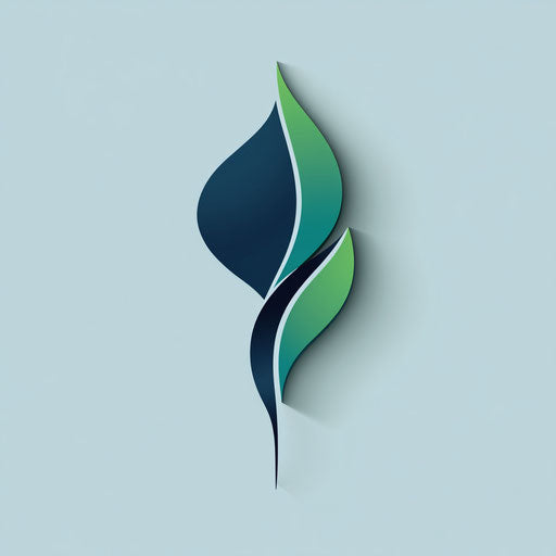 Professional clothing logo with abstract needle and thread symbol integrated with elegant sans-serif typography, blend of vibrant green and dark blue colors on flat light blue background.