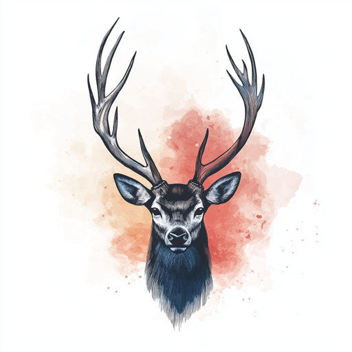 Deer antlers on watercolor backdrop, blend of nature and art