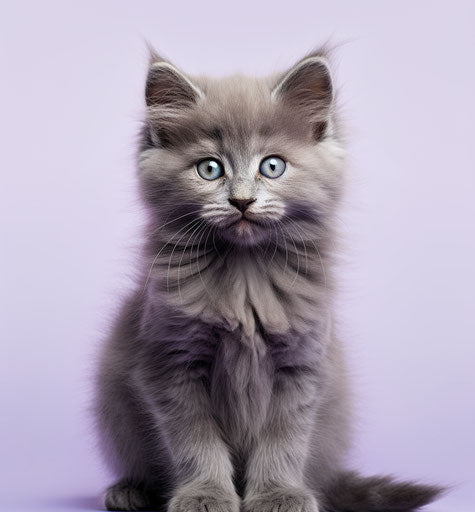 Gray kitten on white background, Mona Hatoum style