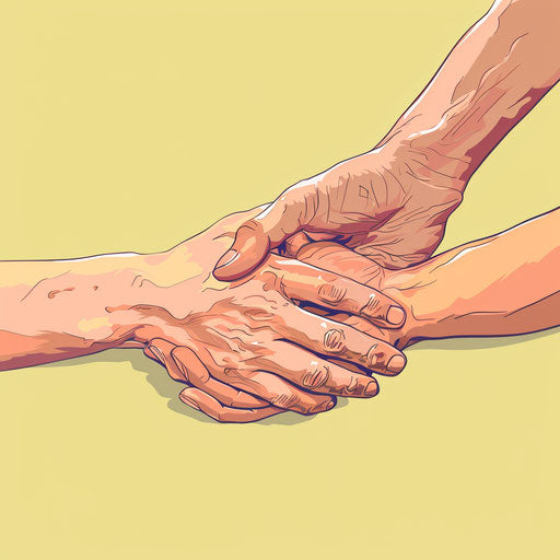 Helping hands clipart with flat random background in realistic style