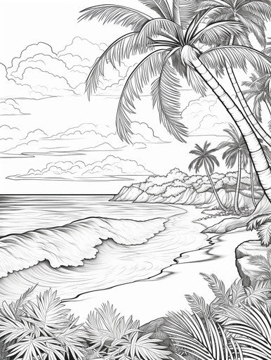 Coloring page of an island with a palm tree