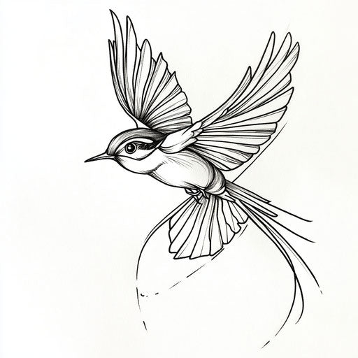 Flat tattoo sketch of stylized bird in flight on forearm