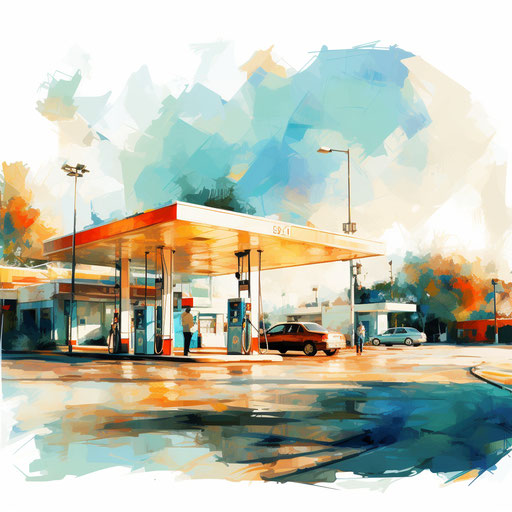 Gas station clipart in the style of Impressionistic Art