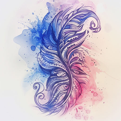 Watercolor-style tattoo sketch of a moko design with gentle color transitions