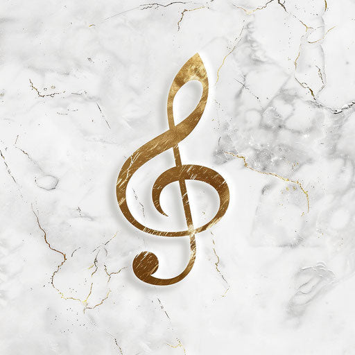 Elegant cursive music logo with marble background and gold accents