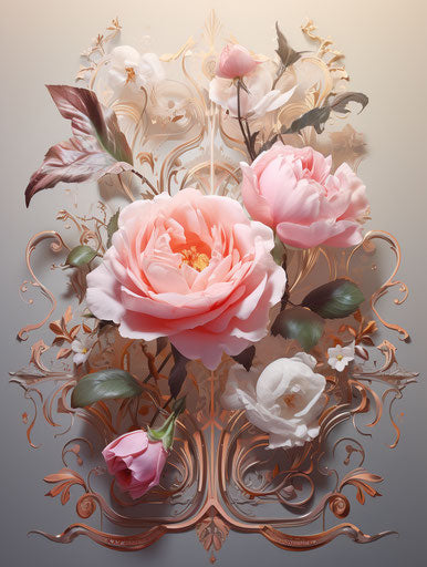 Islamic writing, flower and leaf in pink and white