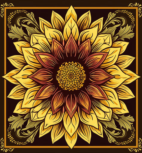 Sunflower mandala in traditional Balinese motif