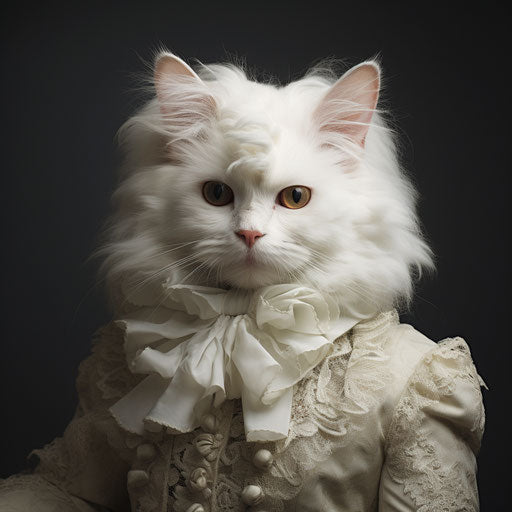 White cat dressed as a woman