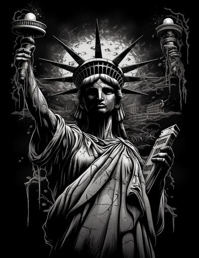Statue of liberty with quote in black and white