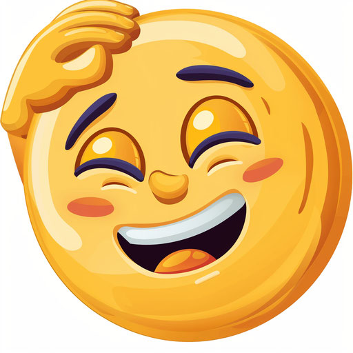 Smiley face emoji with hand on head, clip art style, transparent background