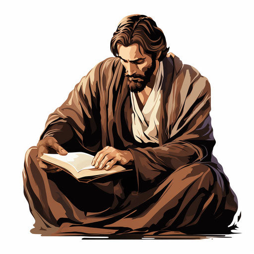 Biblical illustration in the style of Chiaroscuro Art, on white background