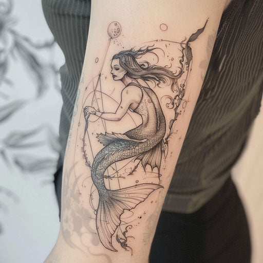 Fantasy mermaid tattoo with magic elements and creatures