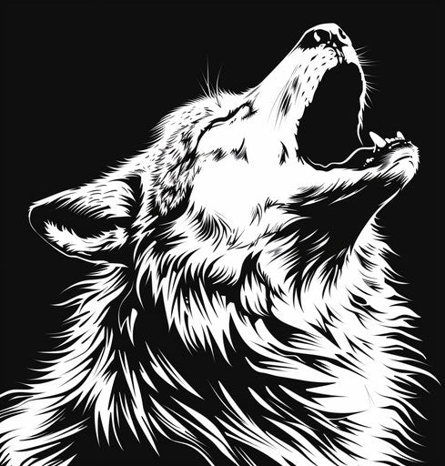 Wolf howling in black-and-white graphic style
