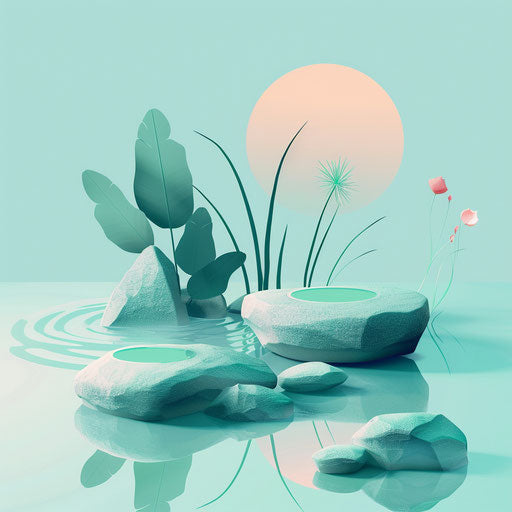 Realistic 90s clipart on serene aqua background