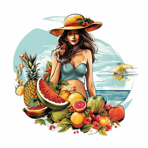 Summer clip art in the style of Chiaroscuro Art, on white background