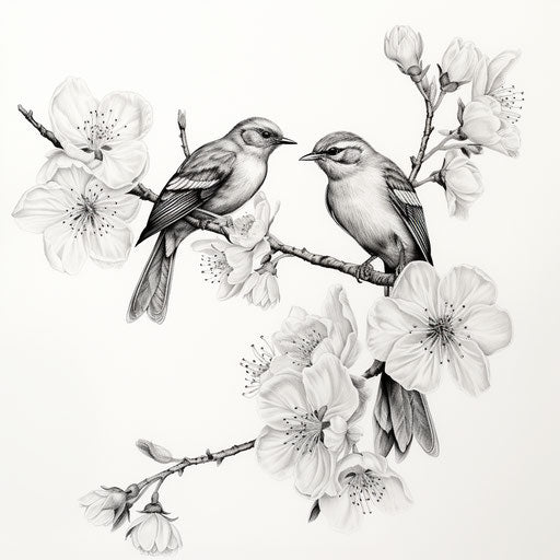 Hand drawn sketch of two blossom branches