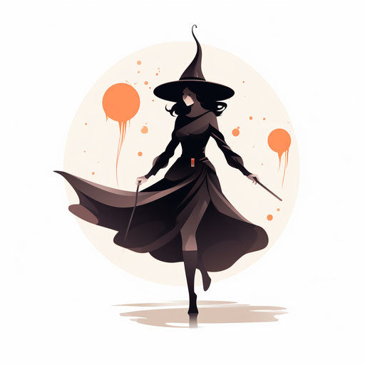 Minimalist style witch clipart, on a white background