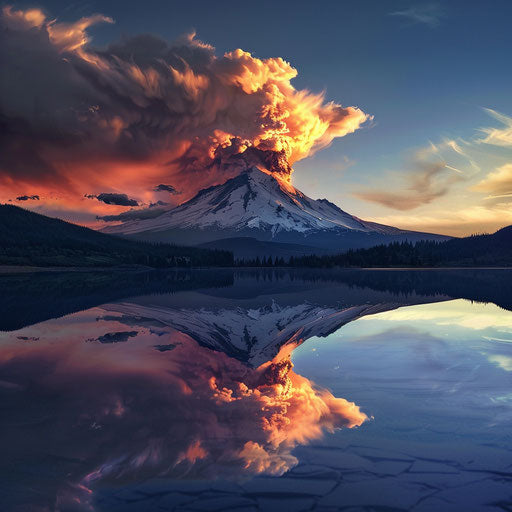 View of Mount Hood erupting like a volcano