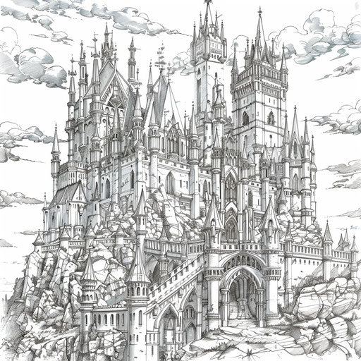 Detailed gothic castle with eerie shadows