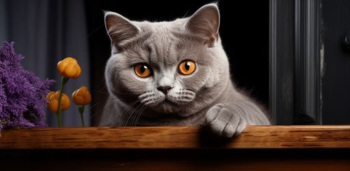 Silver grey British shorthair cat on a window sill