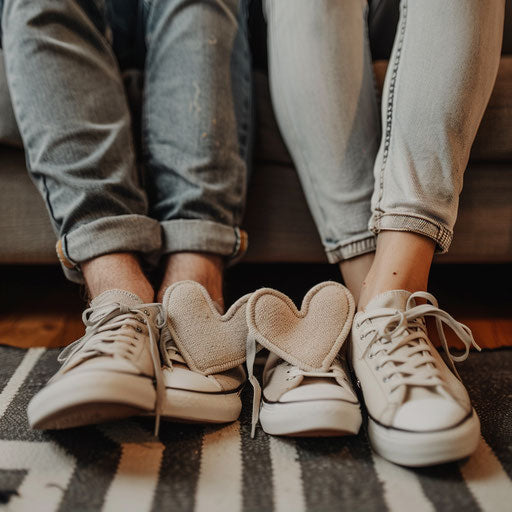 Couple's feet forming heart shape with tips of shoes