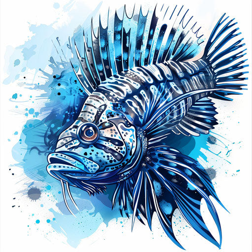 Graphic tattoo sketch of a venomous fish in a flat style