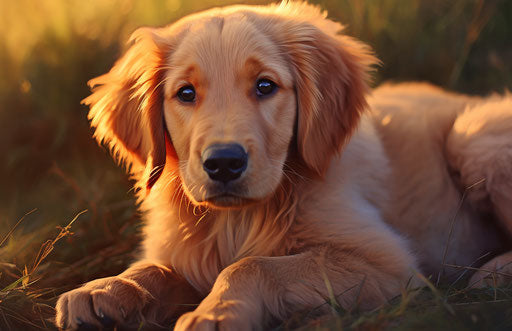 Golden retriever puppy in the grass