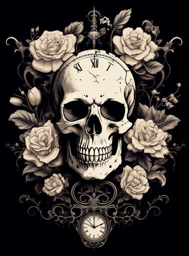 Skull and flowers tattoo vector graphic art