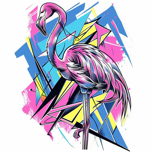Retro 80's flamingo tattoo design