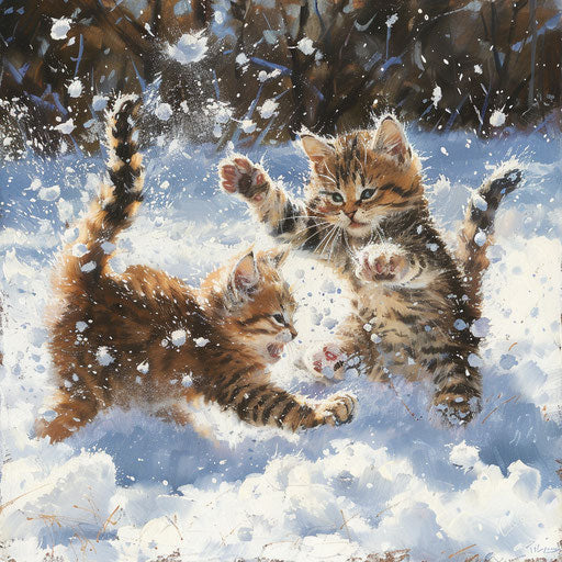 Fatcat kittens playing in the snow