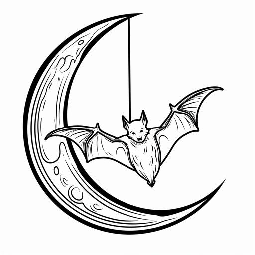 Bat hanging from crescent moon