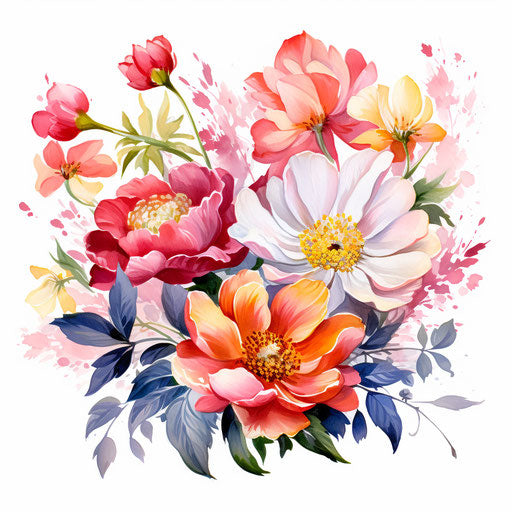 Flower design clipart in the style of Oil painting, on a white background