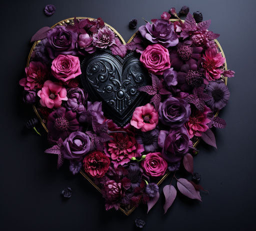 Heart shaped wall decor with purple flowers and string