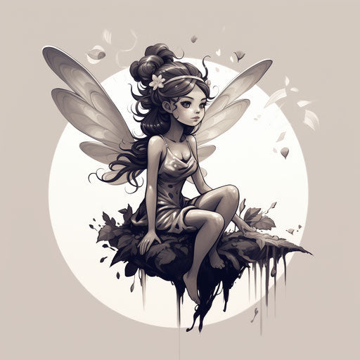 Drawing of a fairy with wings in a meticulous and cartoonish style