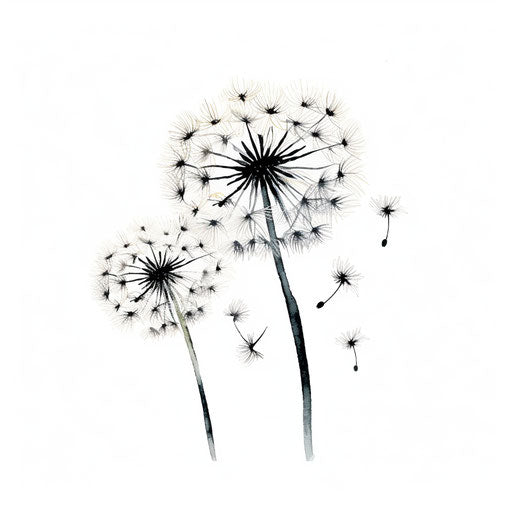 Dandelion clipart in the style of Chiaroscuro Art, on a white background
